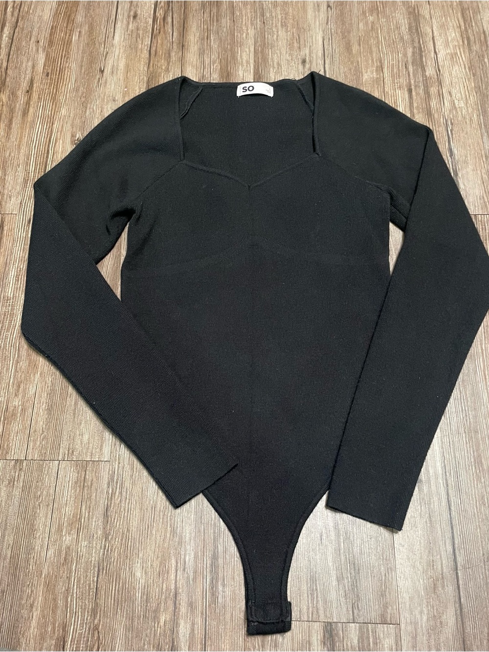 SO Black V-Neck Long-Sleeve Bodysuit Sweater